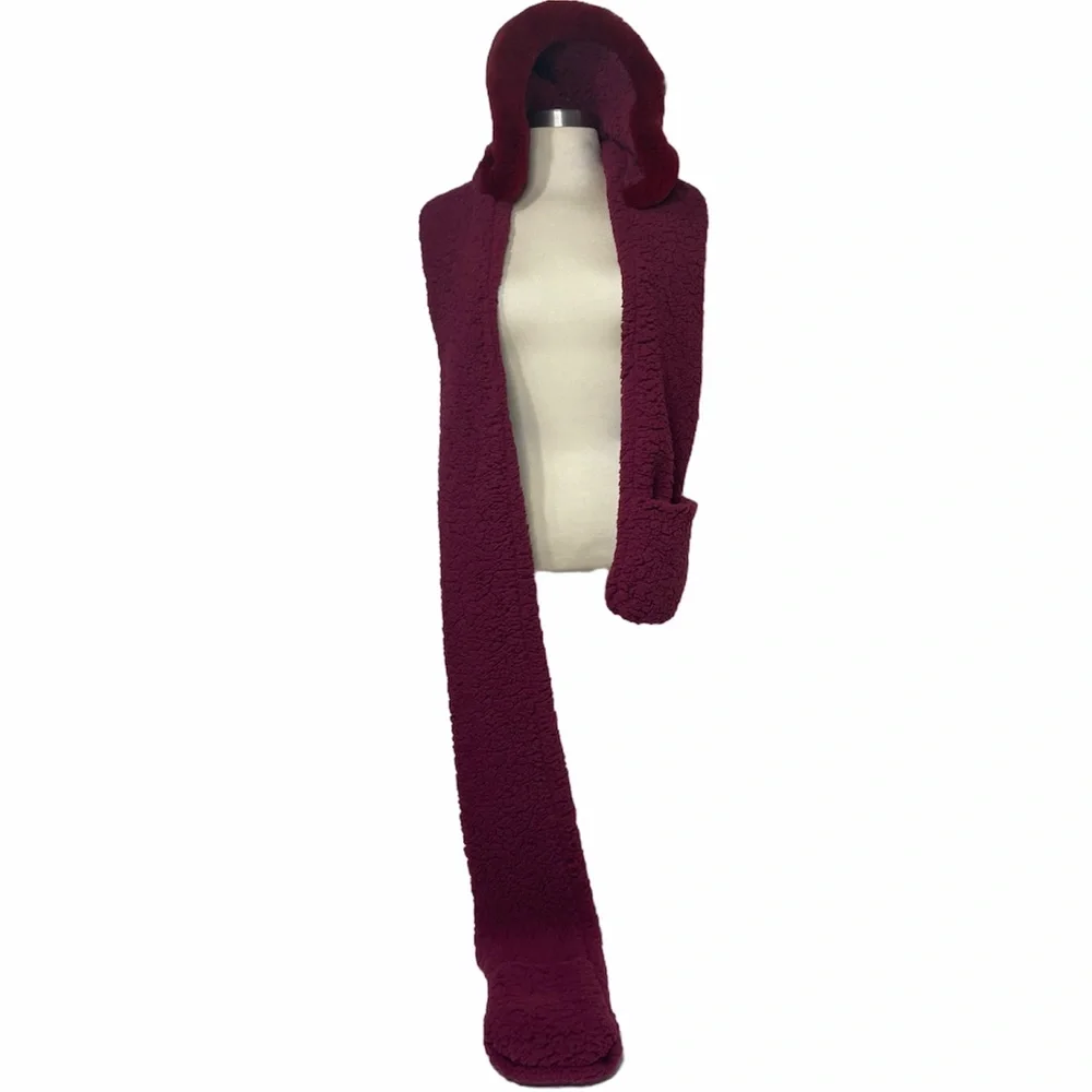 Luxury Hat Scarf Gloves in 1 Set Burgundy Winter White Beige Ivory Womens